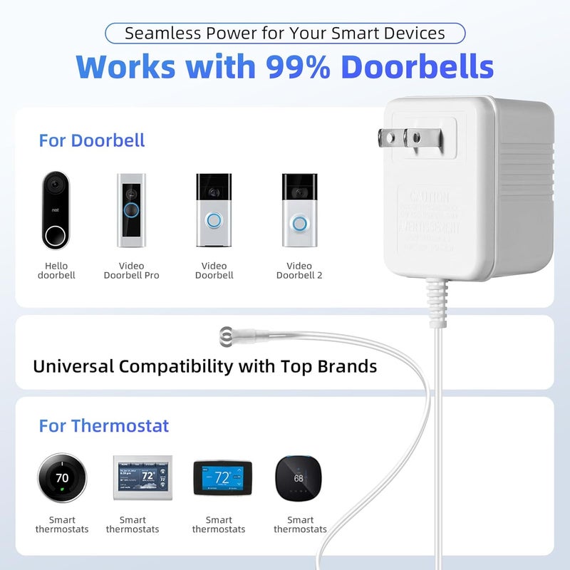 TAICHIPANDA 24V Doorbell Transformer, 500MA AC Adapter for All Ring Video Doorbell Versions, 18ft Doorbell Power Supply, Power Cable Compatible with Ring, Nest, Wyze, and Eufy Doorbells - Image 2